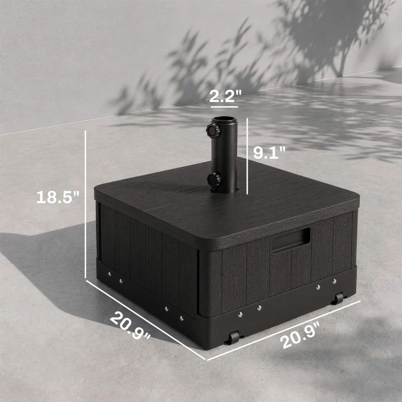 Outsunny 3-in-1 Outdoor Umbrella Base, Coffee End Table, Flower Box Planter, 175lbs Capacity Patio Umbrella Stand Table with Wheels and Handles, Black