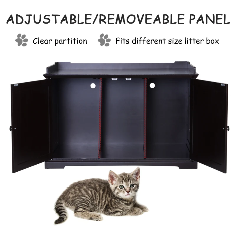 PawHut 37.5" Wooden Covered Mess Free Cat Litter Box End Table Hideaway Cabinet with Storage for Accessories, Brown