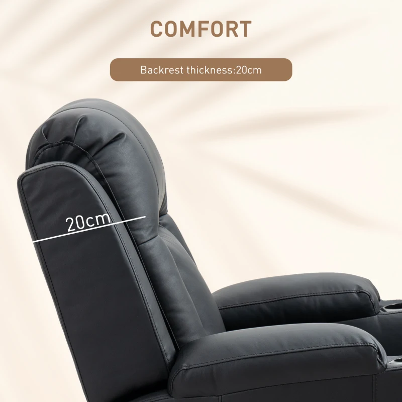 HOMCOM Swivel Massage Recliner Chair Rocker, Overstuffed Manual Reclining Sofa, PU Leather Rocking Chair with Side Pockets, Cup Holders, for Living Room, Nursery, Black