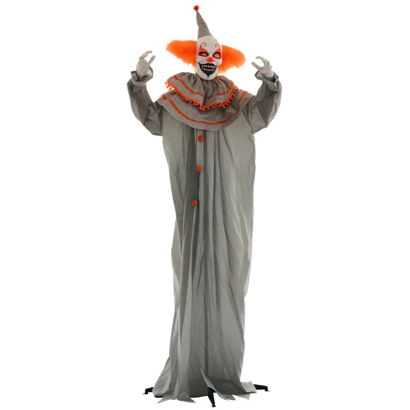 HOMCOM 6' Life Size Orange Classic Clown Outdoor Halloween Decoration Animatronic, Sound and Motion Activated w/ Light Up Eyes