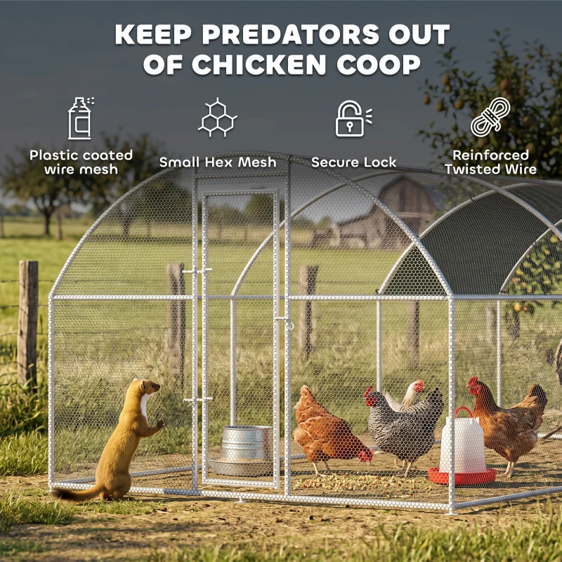 PawHut Large Chicken Coop Metal Chicken Run with Waterproof and Anti-UV Cover, Dome Shaped Walk-in Fence Cage Hen House for Outdoor and Yard Farm Use, 1" Tube Diameter, 9.2' x 18.7' x 6.5'(m-5)