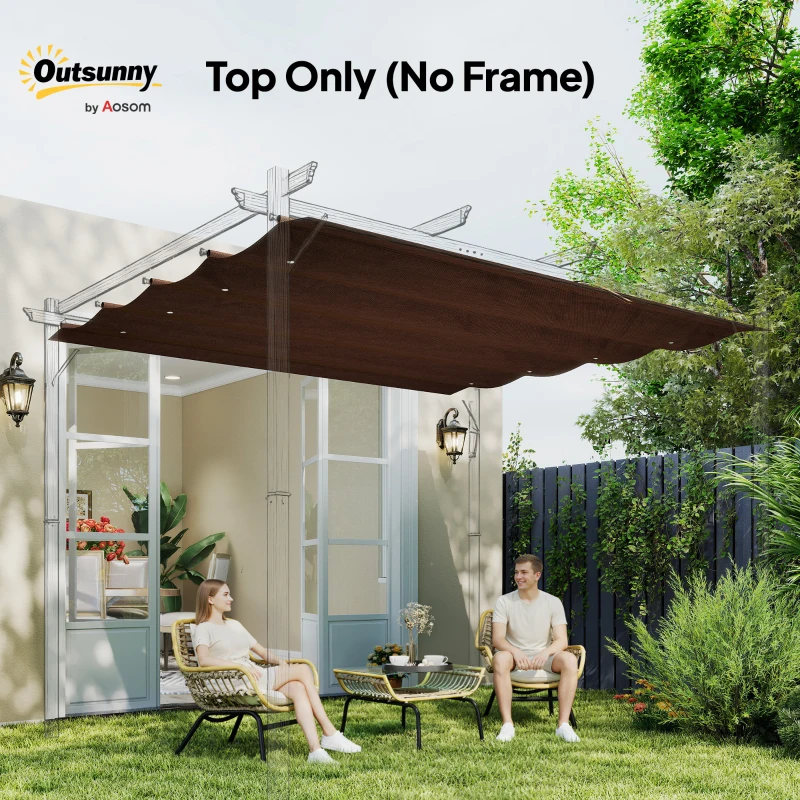 Outsunny 8' x 9.4' Retractable Pergola Canopy Replacement, Fit 7' x 10' Frame, UV30+ Pergola Cover Top Only, Coffee
