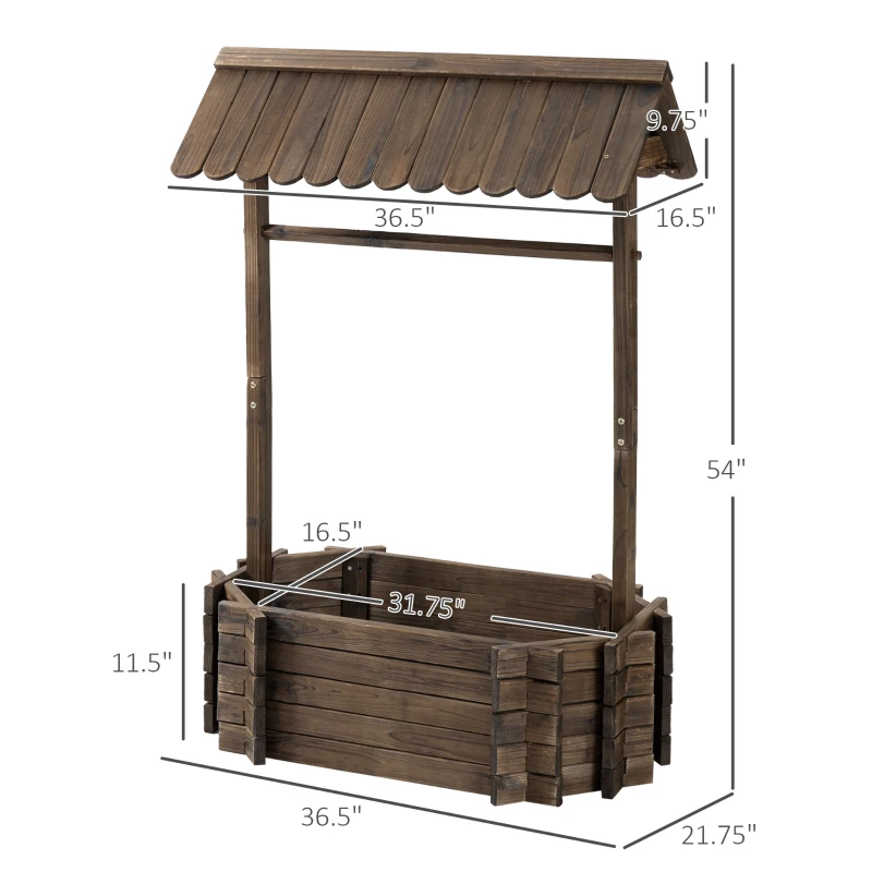 Outsunny Wooden Wishing Well Raised Garden Bed, Ornamental Outdoor Flower Planter for flowers, herbs, vegetables, Rustic Brown