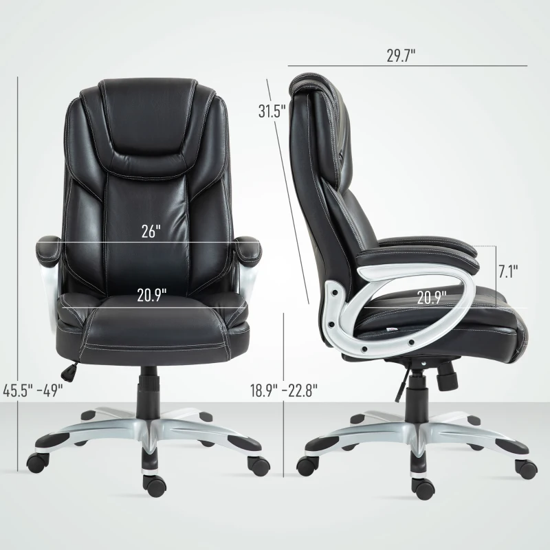 HOMCOM High Back Desk Chair with Swivel Wheels, Executive Office Chair with Cushion & Adjustable Height, Black