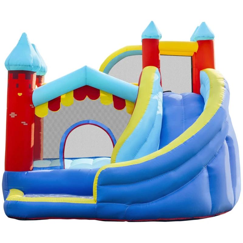 Outsunny 4 in 1 Inflatable Bounce House Kids Bounce Castle Include Trampoline, Slide, Water Pool, Climbing Wall with Carrybag, Repair Patches, without Air Blower