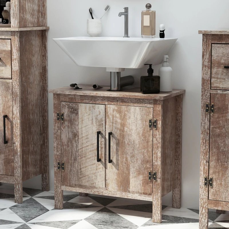 kleankin Pedestal Sink Storage Cabinet, Rustic Under Sink Cabinet, Bathroom Vanity Cabinet with Double Door Space Saver Organizer, Barnwood