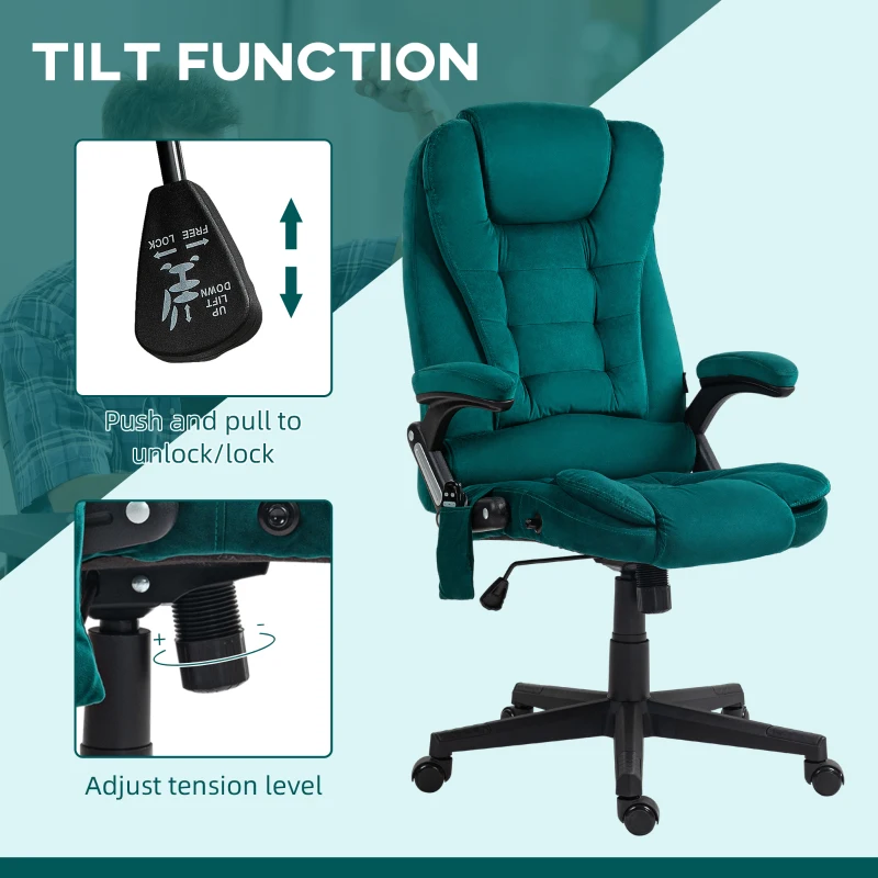 Vinsetto 6 Point Executive Office Chair with Heat, Velvet High Back Vibrating Massage Office Chair, Dark Green