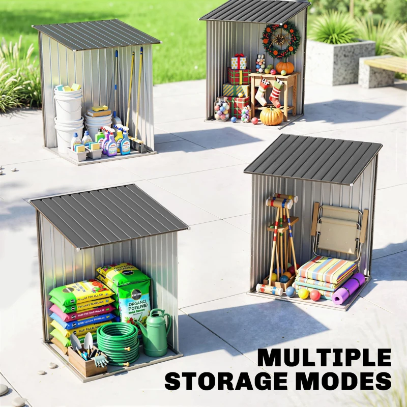 Outsunny Small Metal Garden Shed, 3.3' x 3.4', Galvanized Steel, Lockable Tool Shed for Patio, Backyard, Lawn, Dark Gray