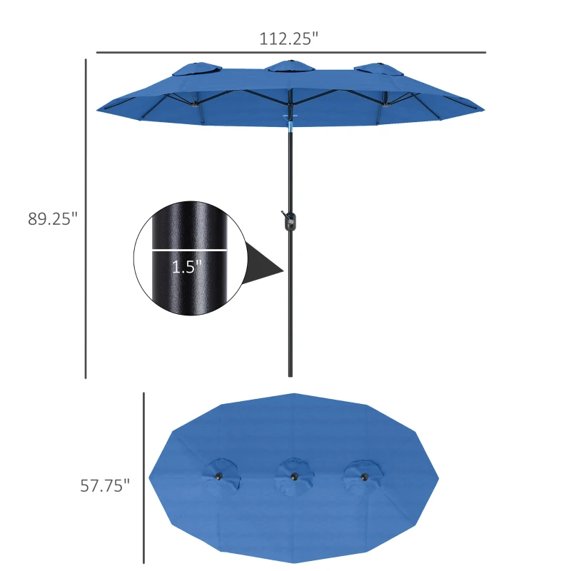 Outsunny Double-sided Patio Umbrella, 9.5' Outdoor Umbrella with Push Button Tilt and Crank, 3 Air Vents and 12 Ribs, Navy Blue