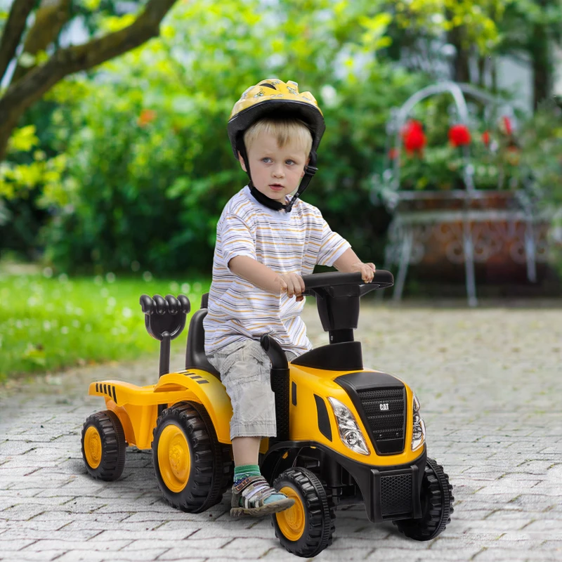 Qaba Caterpillar Licensed Ride-On Construction Toy with Shovel & Trailer, No Power Ride-on Tractor for 18-36 Months