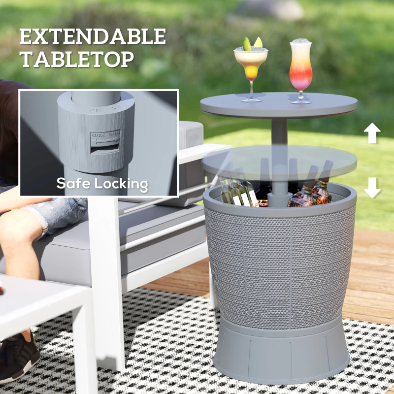 Outsunny 11 Gallon Patio Cooler Side Table, Outdoor Cooler Bar Table with Height Adjustable Top, Drainage Plug, Grey
