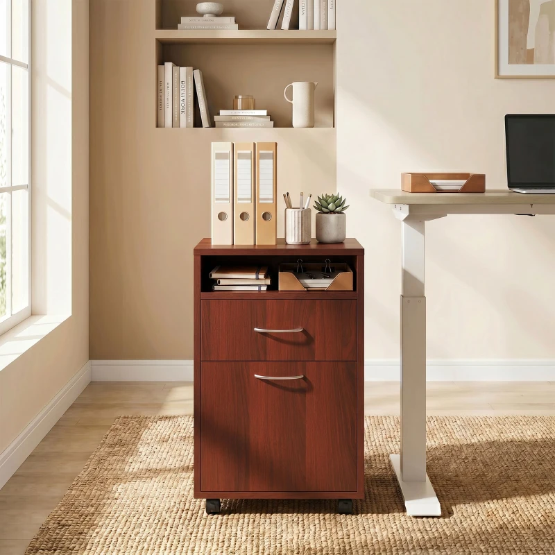 HOMCOM Mobile Storage Cabinet Organizer with Drawer and Cabinet, Printer Stand with Castors, Brown
