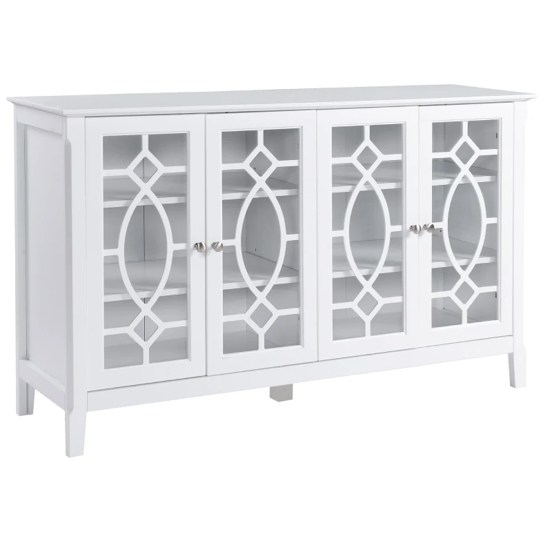 HOMCOM Sideboard Buffet Cabinet, Kitchen Storage Cabinet, Glass Door Accent Cabinet with Adjustable Shelves, White