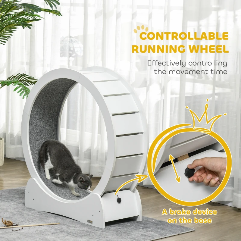 PawHut 30" Cat Exercise Wheel with White Wood Grain
