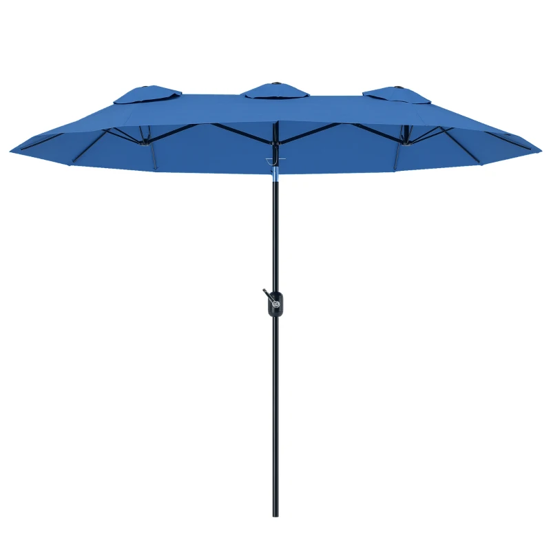 Outsunny Double-sided Patio Umbrella, 9.5' Outdoor Umbrella with Push Button Tilt and Crank, 3 Air Vents and 12 Ribs, Navy Blue