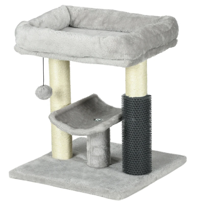 PawHut 19" Cat Tree with Sisal Scratching Post, Cat Tower Condo with Bed, Self Groomer, Perch, Dangling Ball, Grey