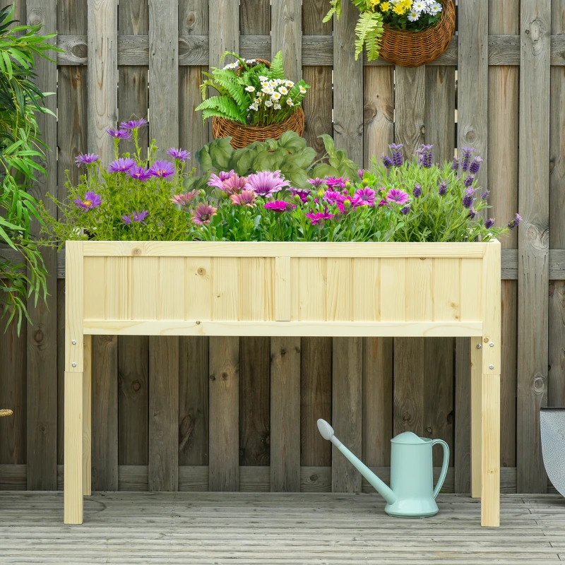 Outsunny Raised Garden Bed Elevated Wooden Planter Box with Space-Saving Folding Design, Drainage Holes, & Inner Liner for Vegetable Fruit Herb Grow(m-10)