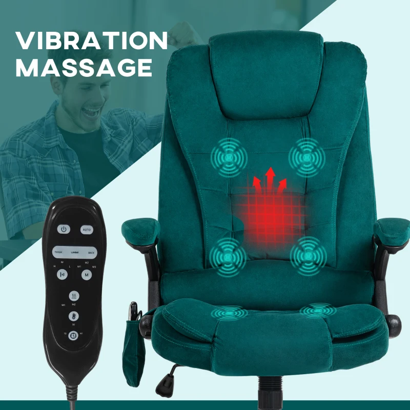 Vinsetto 6 Point Executive Office Chair with Heat, Velvet High Back Vibrating Massage Office Chair, Dark Green