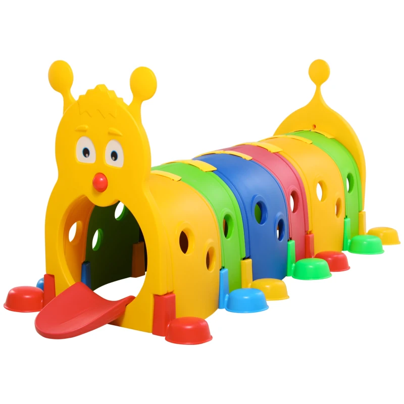 Qaba Caterpillar Play Tunnel, Toddler Tunnel for Kids Crawl and Climb Through, Kids' Play Structure Indoor Outdoor, 6 Sections, Multicolored