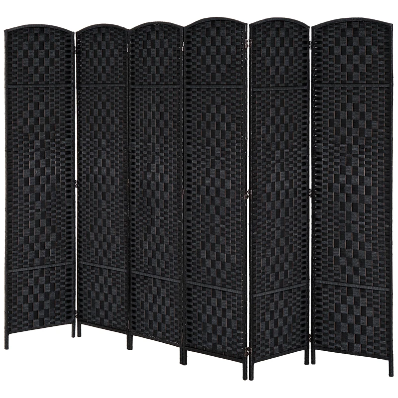 HOMCOM Room Divider 6 Panel, 6FT Tall Folding Privacy Screen, Freestanding Hand-Woven Partition for Room Separation with 360° Hinges, Paper Rope Diamond Weave, Black