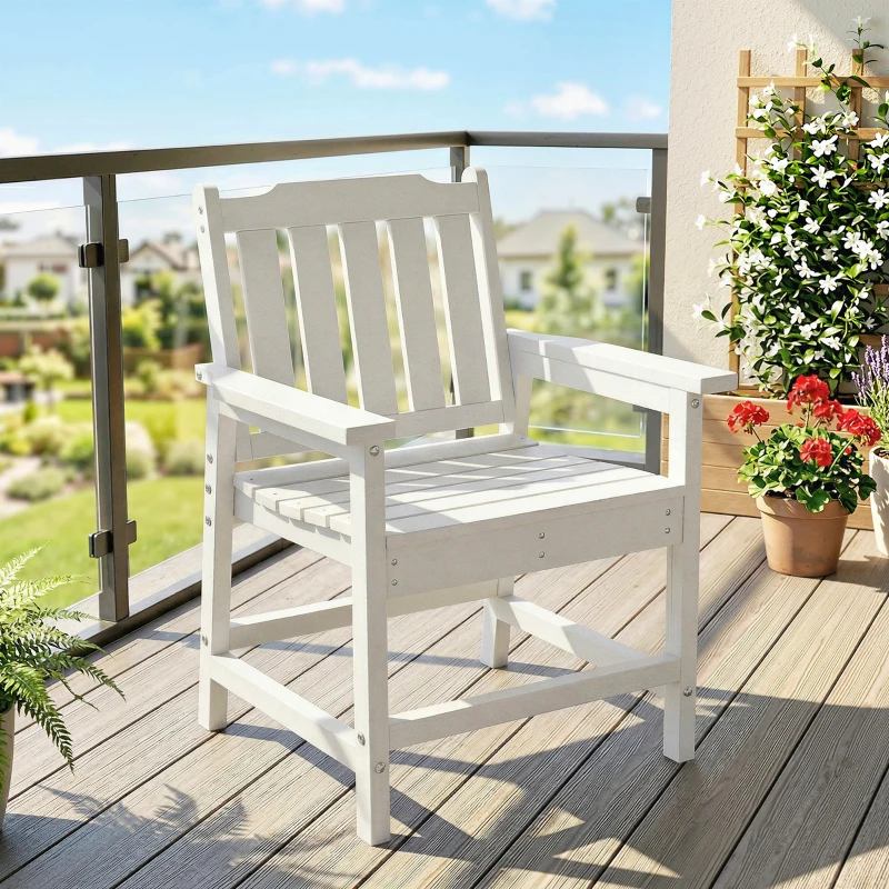 Outsunny All-Weather Patio Chair, HDPE Patio Dining Chair, Heavy Duty Wood-Like Outdoor Furniture for Garden, Backyard, Deck, Porch, Lawn, White