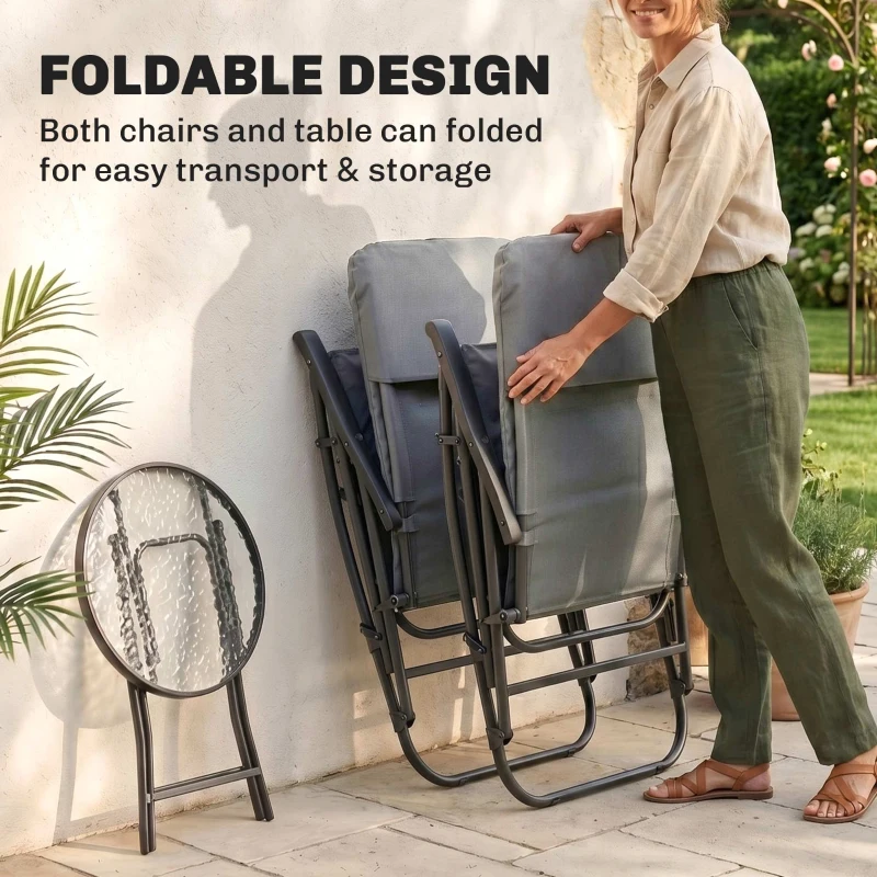 Outsunny 3-Piece Outdoor Foldable Rocking Chair Set, Light Grey