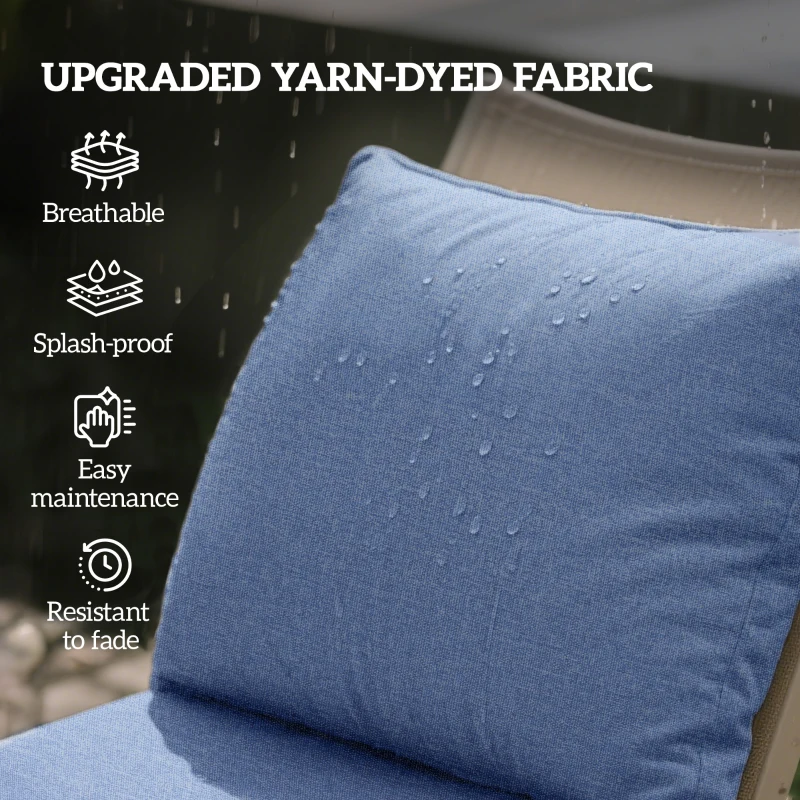 Outsunny Patio Chair Cushions Set of 2 with Seat & Backrest, Fade Resistant Seat Replacement Cushion Set, Blue