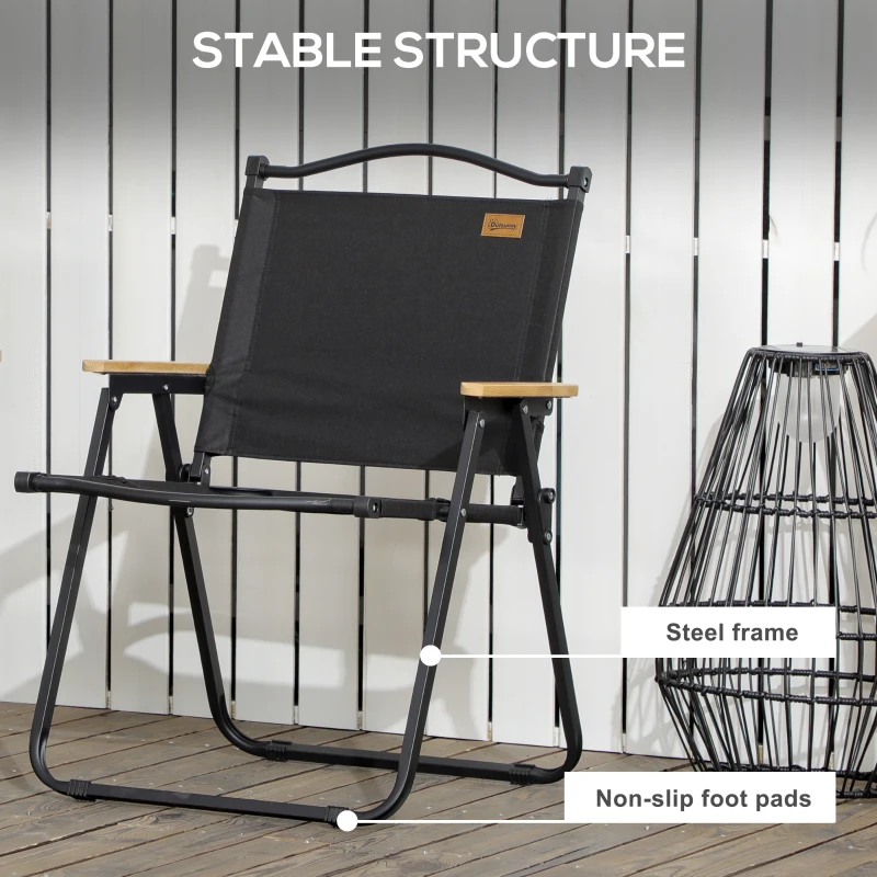 Outsunny Set of 2 Camping Chair, Lightweight Folding Chair, Portable Armchairs, Excellent for Festivals, Fishing, Black