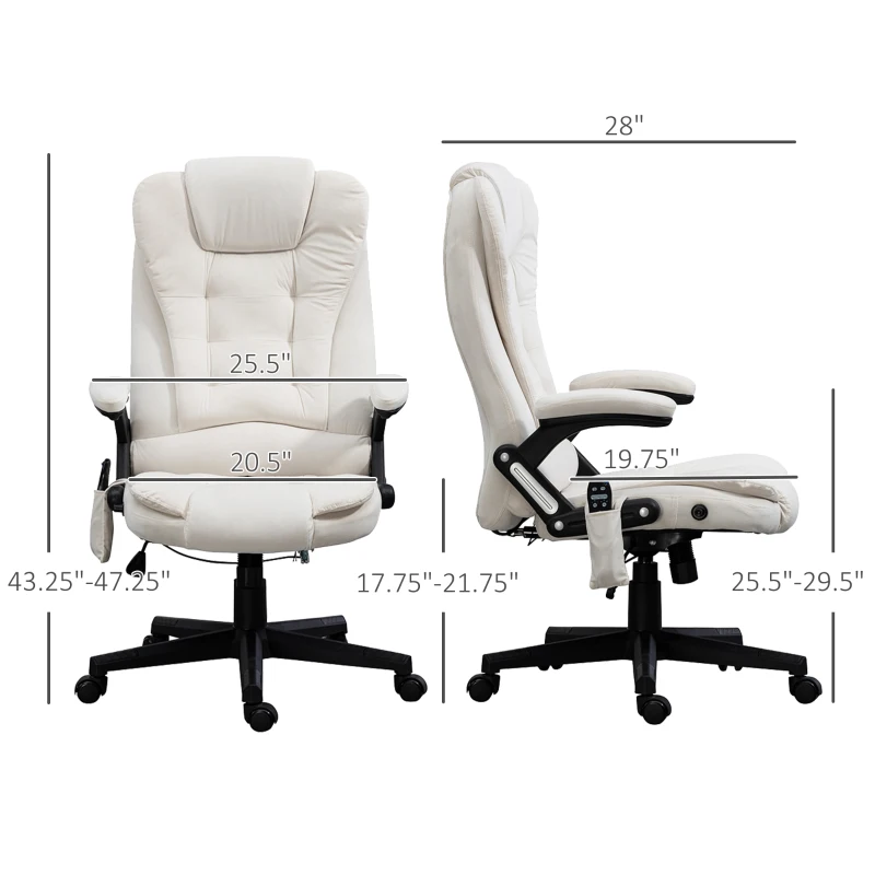 Vinsetto 6 Point Executive Office Chair with Heat, Velvet High Back Vibrating Massage Office Chair, Cream White