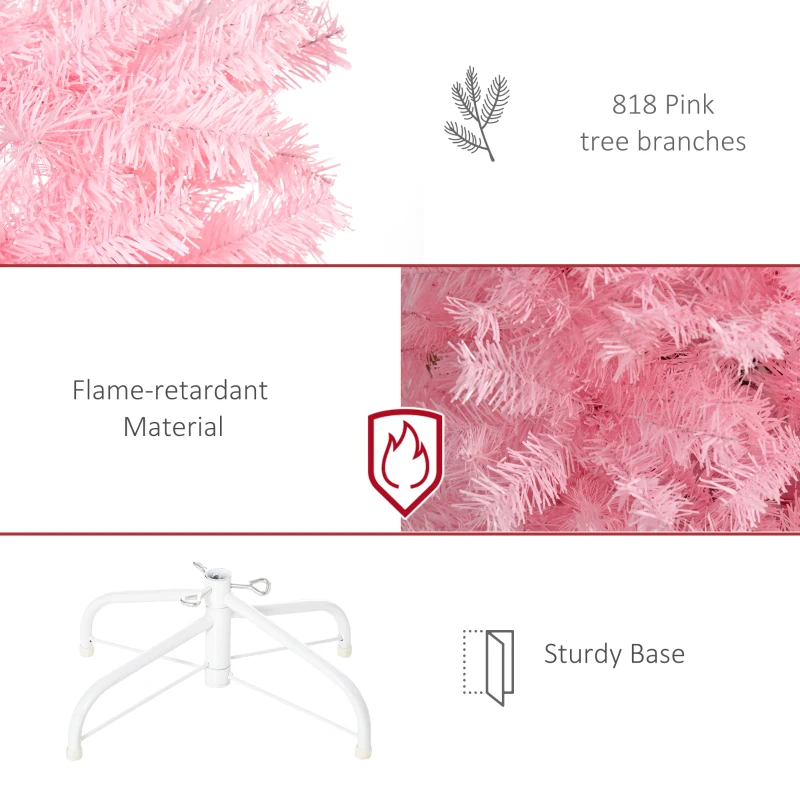 HOMCOM 7' Artificial Christmas Tree Douglas Fir Pencil Christmas Tree with 818 Realistic Branch Tips, Pink