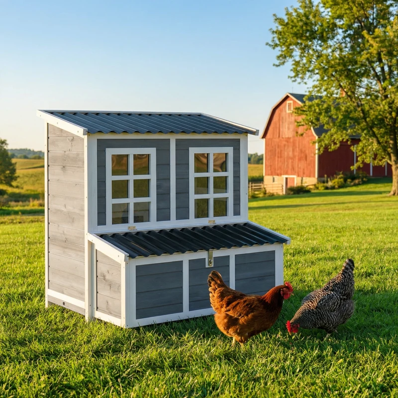 PawHut Wooden Chicken Coop with Nesting Box, Pull-Out Tray, Waterproof Roof, 39" Chicken House for 2-4 Chickens, Rabbits