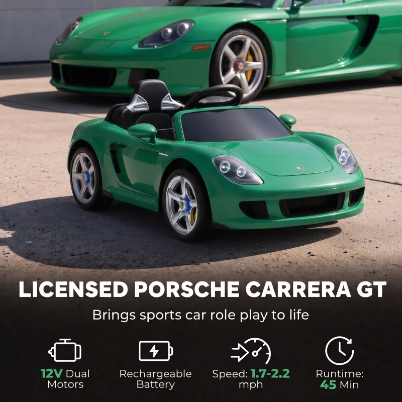 Qaba 12V Kids Ride On Car, Licensed Porsche Carrera GT with Remote, Rear Suspension, Smooth Start for Ages 3-6, Green