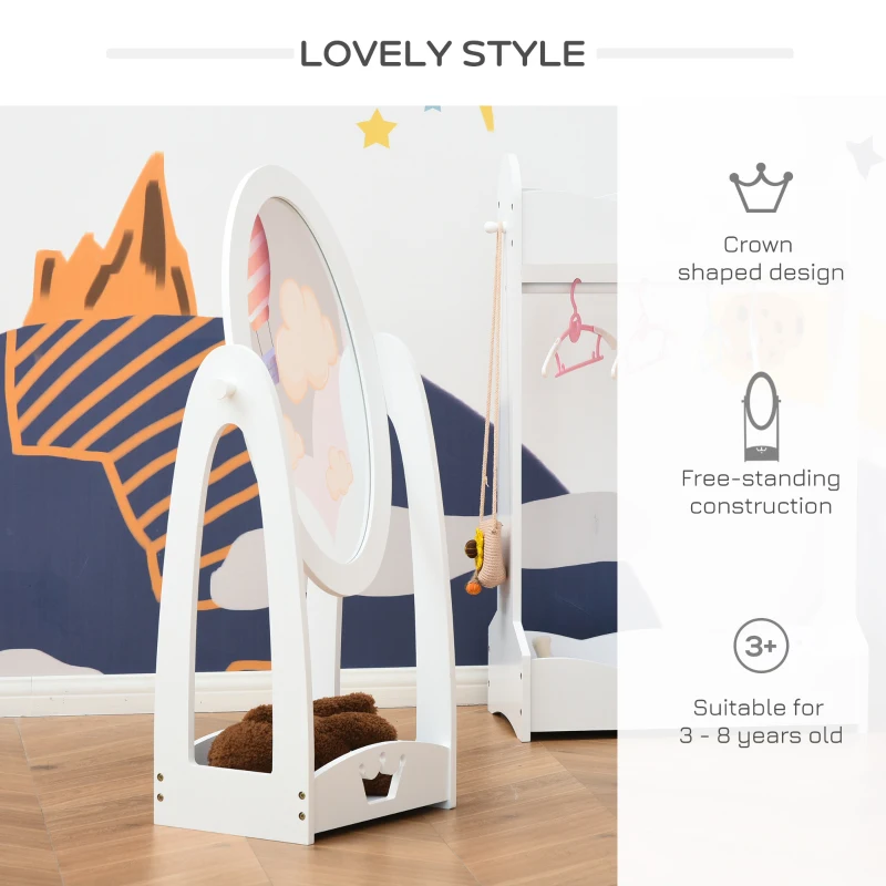 HOMCOM Full Length Mirror for Children, Adjustable to be Viewed From Multiple Angles Dress-up and Make-up, White