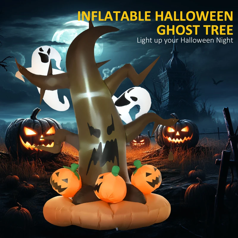 HOMCOM 8' Halloween Inflatables Outdoor Decorations LED Dead Tree with Ghost Pumpkins Indoor Outdoor Blow Up LED Yard Decor, for Garden, Lawn, Party, Holiday