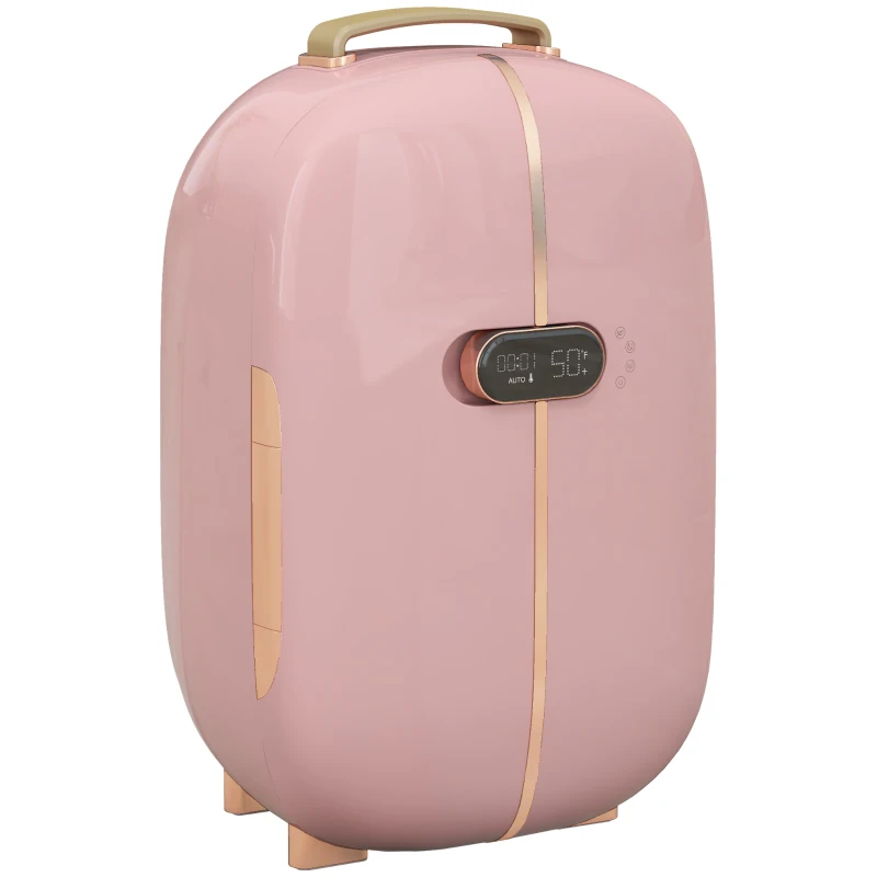 HOMCOM Portable Skincare Fridge with LED Display, Small Refrigerator Cooler, 12L Mini Fridge for Makeup and Cosmetics, Pink