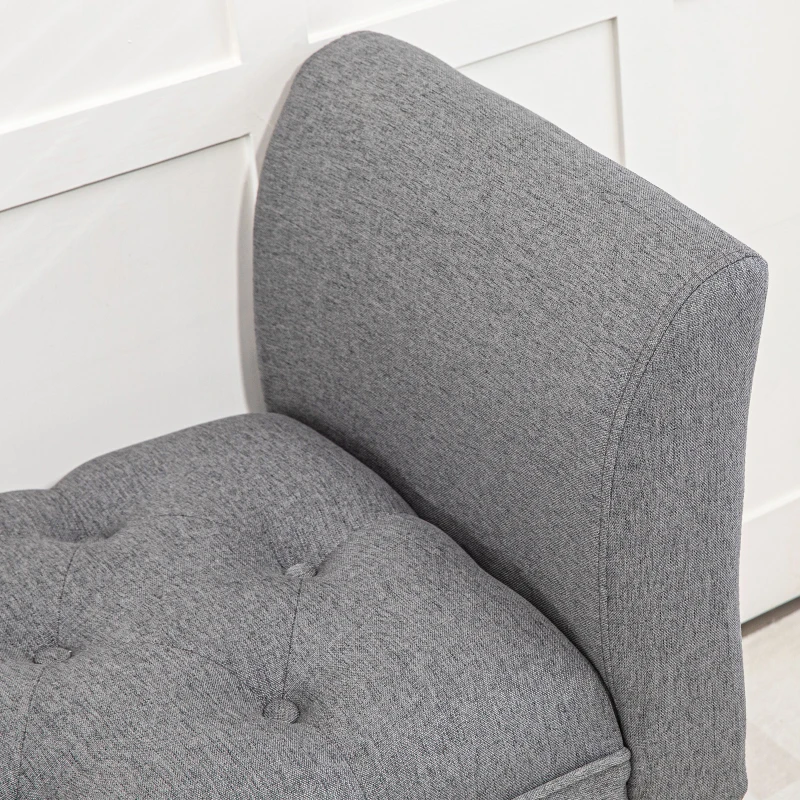 HOMCOM Upholstered Bedroom Entryway Bench with Button Tufted Design, End of Bed Bench with Arms and Solid Wood Legs, Dark Gray
