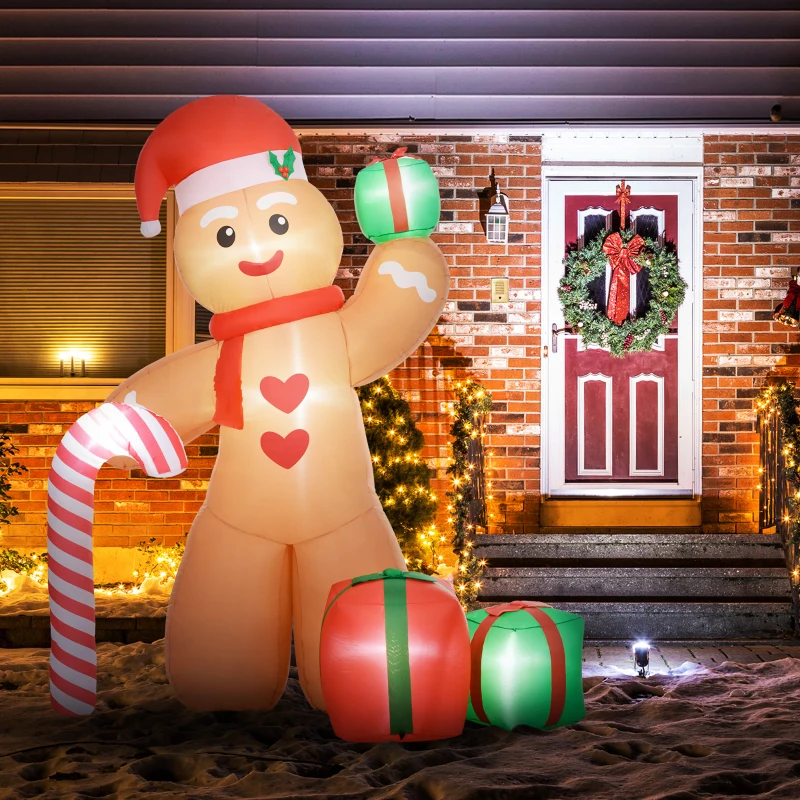 Outsunny 8FT Giant Inflatable Gingerbread Man, Christmas Blow Up Decorations with LED Lights for Indoor, Outdoor, Yard