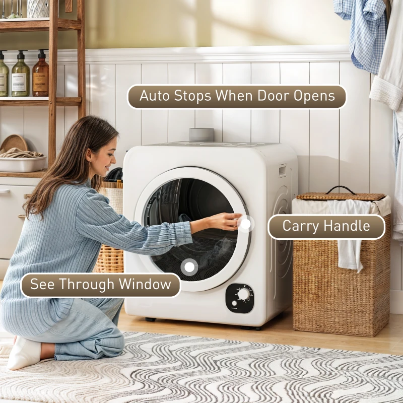 HOMCOM 120V Portable Clothes Dryer, 1300W Compact Laundry Tumble Dryer Machine 3.3  Cu. Ft. with Stainless Steel Tub, White