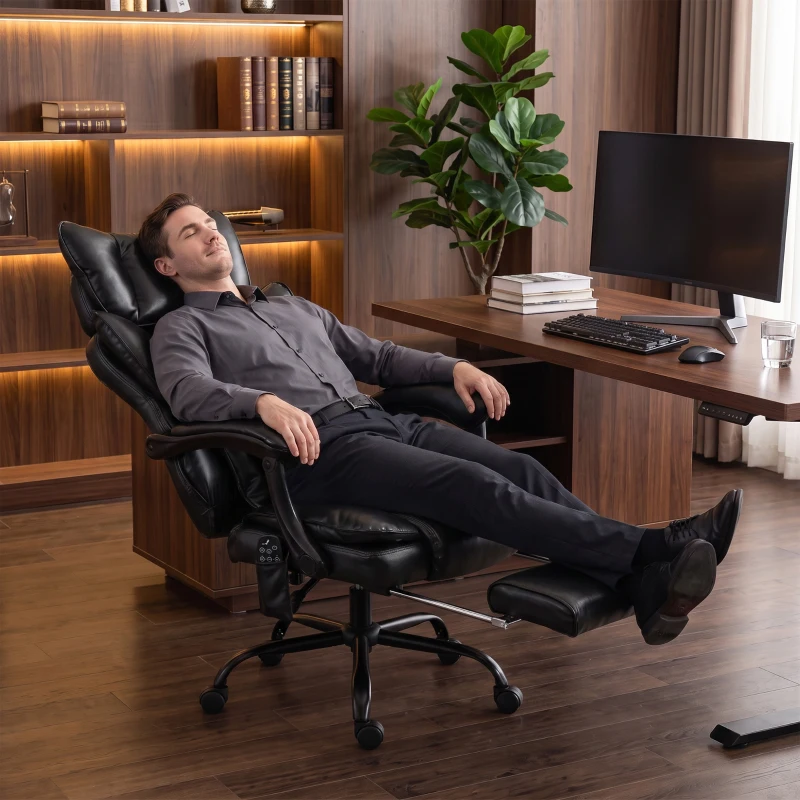HOMCOM High Back Vibration Massage Office Chair, Heated Reclining PU Leather Computer Chair with Headrest, Black