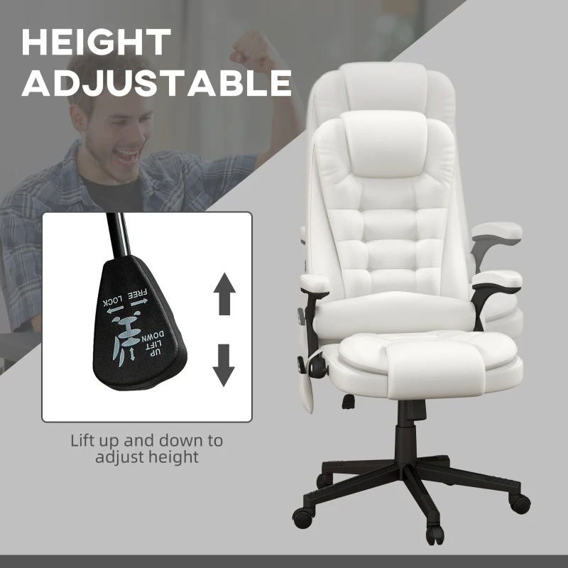 HOMCOM Massage Office Chair, Heated Reclining Computer Chair with 6 Vibration Points, Armrest and Remote, White