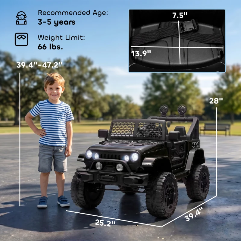 Aosom 12V Battery Powered Kids Ride On Car Off Road Truck Toy w/ Parent Remote, Black