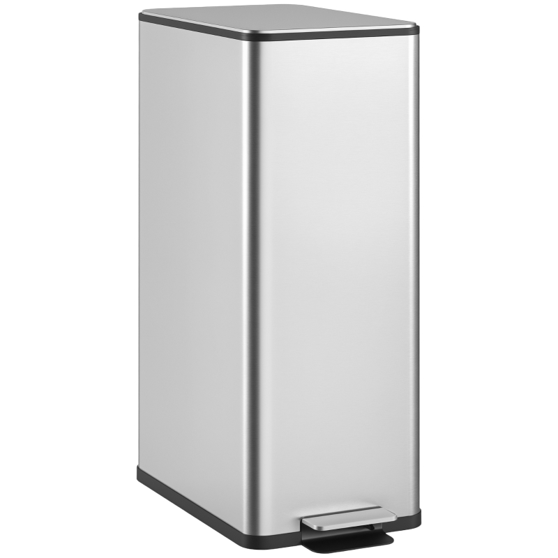 HOMCOM 5.3 gal/20 L Stainless Steel Kitchen Garbage Can with Soft-close Lid, Foot Pedal, Fingerprint-Proof, Silver