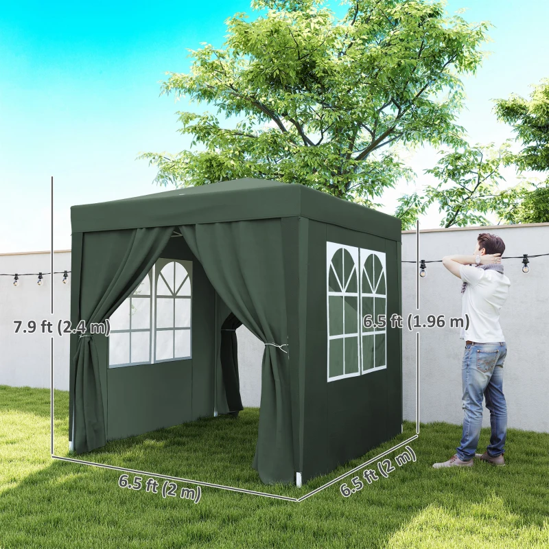 Outsunny 6.6'x6.6' Pop Up Canopy Tent with Sidewalls, Instant Sun Shelter Camping Gazebo with Carry Bag, Dark Green