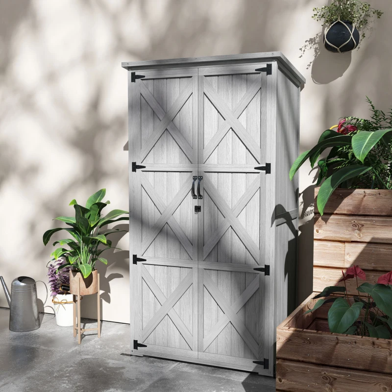Outsunny Wooden Outdoor Storage Cabinet Garden Shed with Waterproof Asphalt Roof and Lockable Doors, Gray