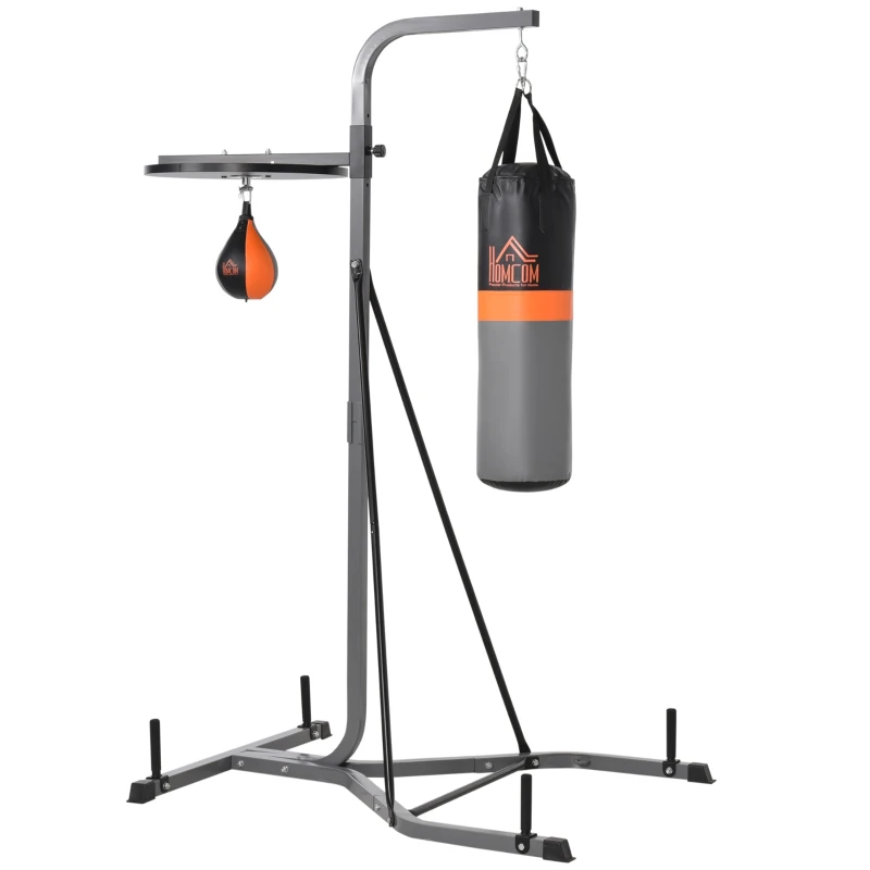 HOMCOM 2-in-1 Punching Bag with Stand for Adults, 65.7"-73.6" Height Adjustable Freestanding Heavy Bag Stand with Speedball