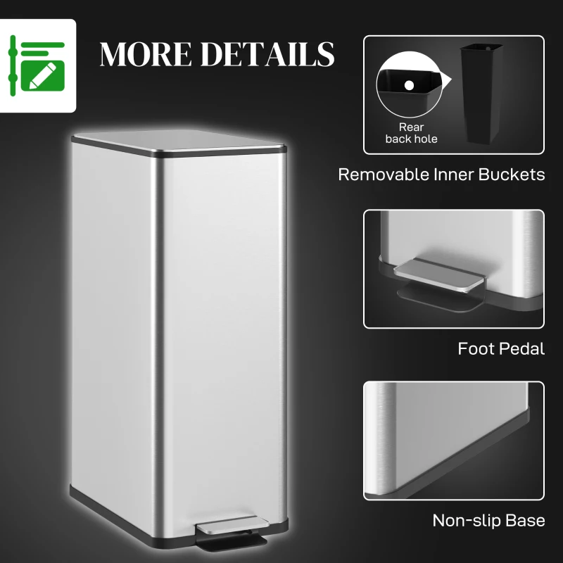 HOMCOM 5.3 gal/20 L Stainless Steel Kitchen Garbage Can with Soft-close Lid, Foot Pedal, Fingerprint-Proof, Silver