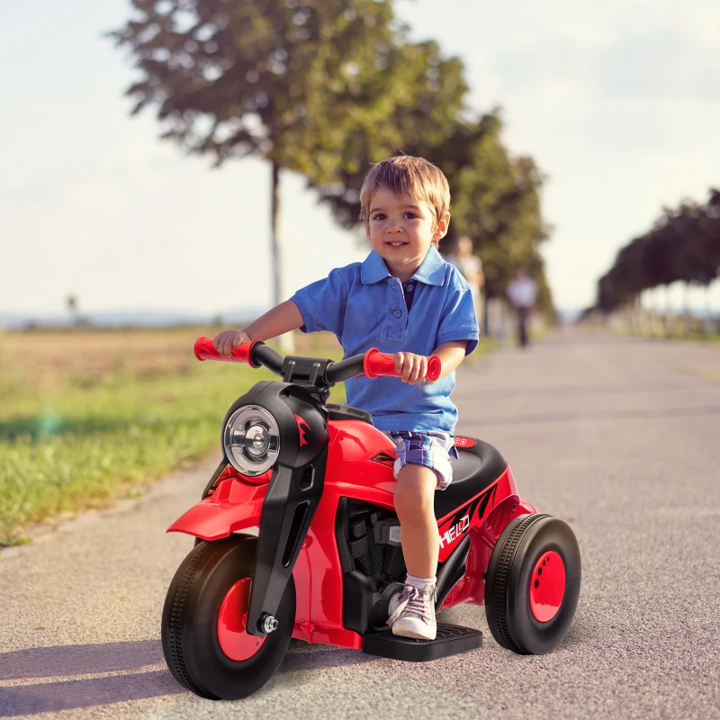 Qaba Ride On Motorcycle, 6V Ride on Bubble Car, 3 Wheeled Electric Motorcycle for Kids w/ LED Headlight, Music, Red