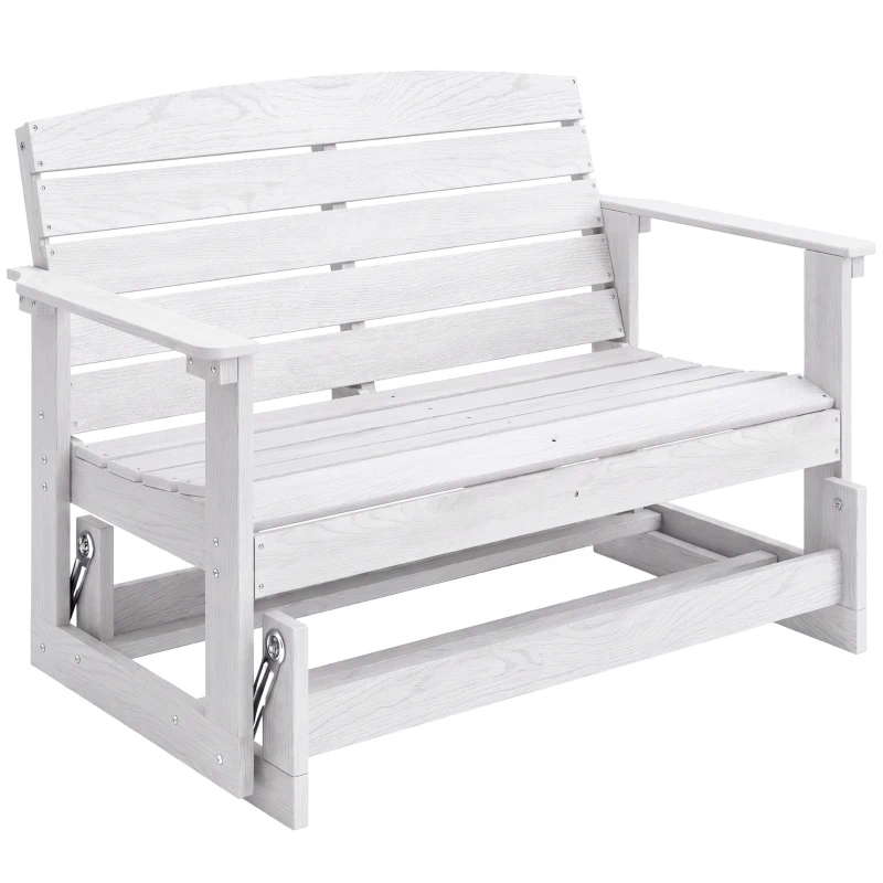 Outsunny Patio Glider Bench w/ HDPE Slatted Double Rocking Chair, Distressed White