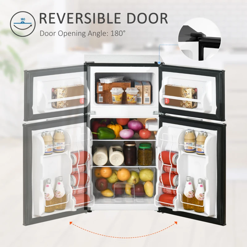 HOMCOM 3.2 Cu.Ft Mini Fridge with Freezer, Compact Refrigerator with Adjustable Thermostat, Black