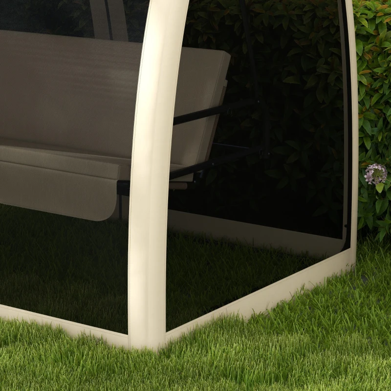 Outsunny 3 Seat Outdoor Swing Chair Convertible Covered Day Bed with Canopy, Mesh Netting, Steel Stand for Garden, Patio, Coffee
